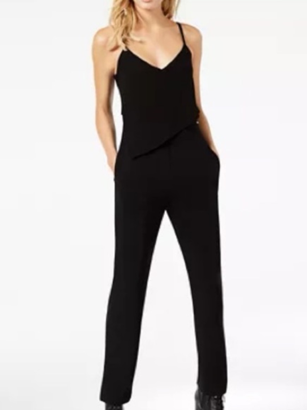 Armani Exchange Black Spaghetti-Strap Jumpsuit